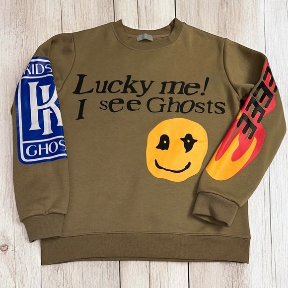 Basic Editions Other - Lucky Me I See Ghosts Mens Brown/Khaki Graphic Pullover Sweatshirt Sz S
